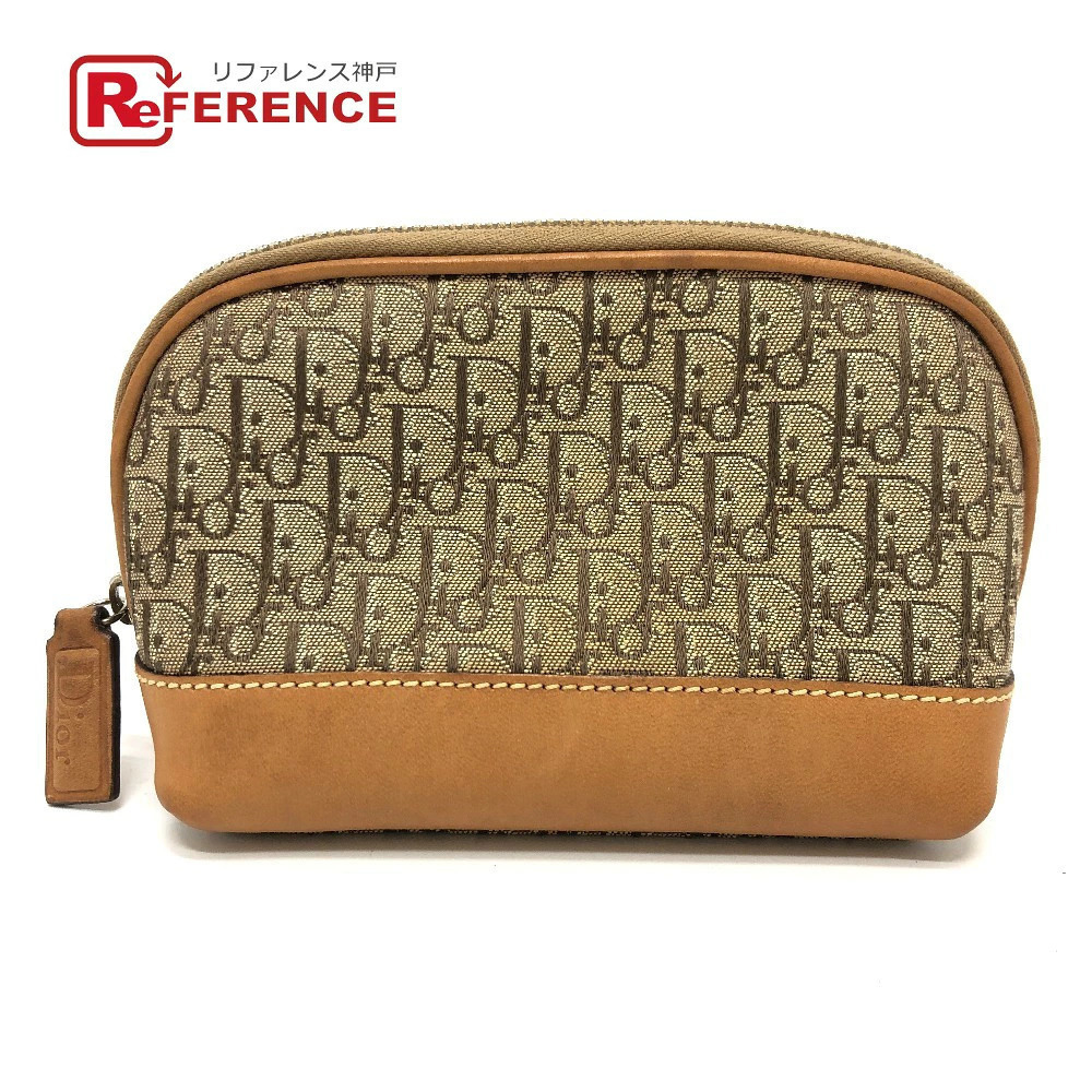 Christian Dior Trotter Pouch Clutch Makeup Case Accessory Canvas Beige